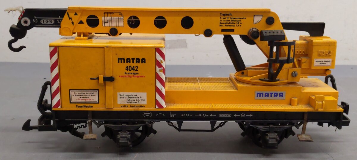 LGB 4042 G Scale Matra Yellow Construction Crane Car VG