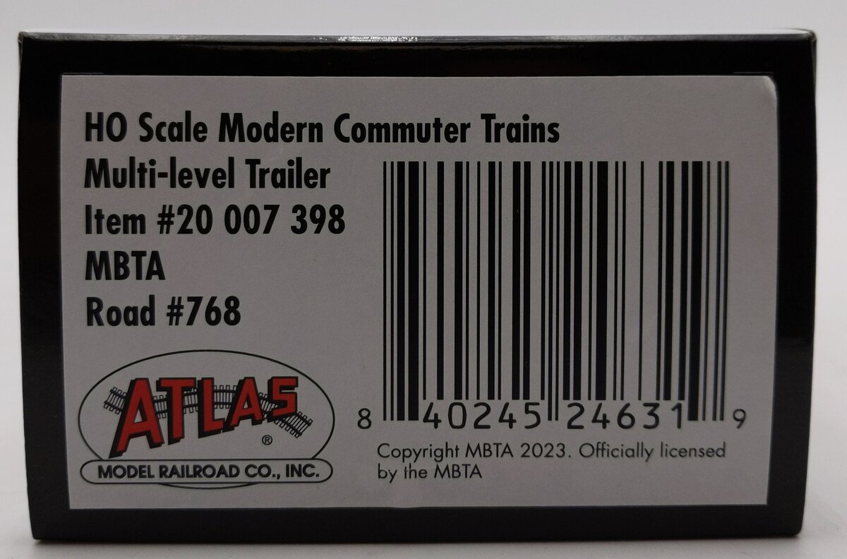 Atlas 20007398 HO Scale MBTA Master Multi-Level Trailer #768 LN/Box