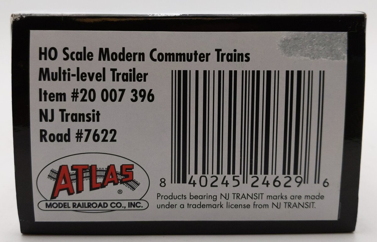 Atlas 20007396 HO Scale NJ Transit Multi Level Commuter Trailer #7622 LN/Box