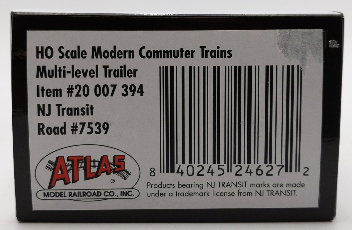 Atlas 20007393 HO Scale NJ Transit Multi Level Commuter Trailer #7517 NIB