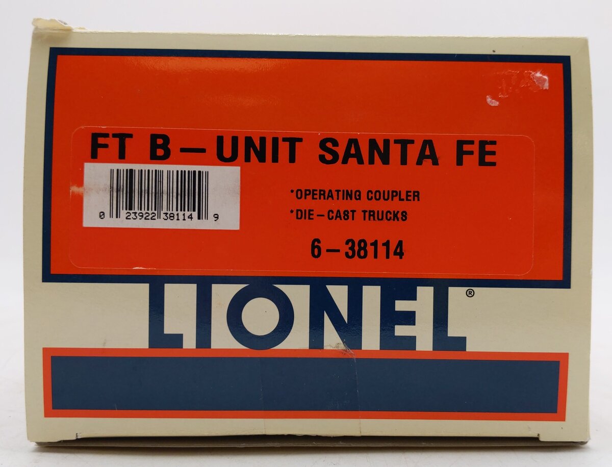 Lionel 6-38114 O Gauge Santa Fe FT Non-Powered B Diesel Locomotive EX/Box
