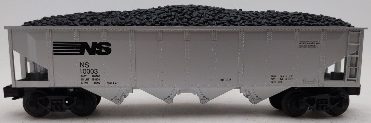 MTH 30-7510 O Gauge Norfolk Southern 4-Bay Hopper With Coal Load #10003 EX/Box