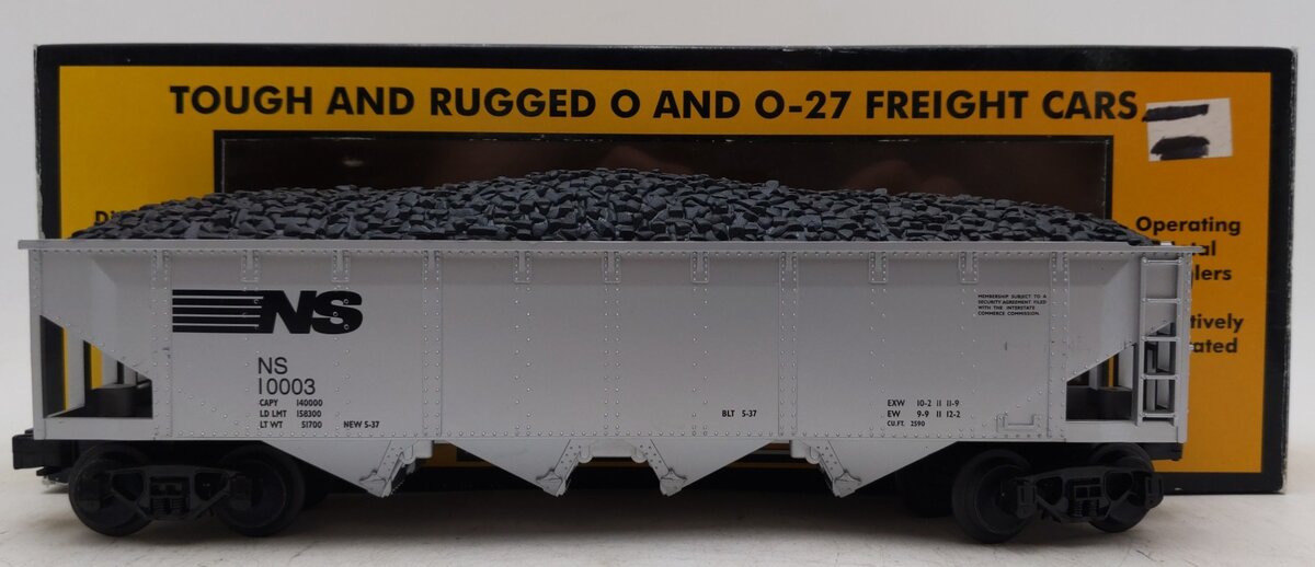 MTH 30-7510 O Gauge Norfolk Southern 4-Bay Hopper With Coal Load #10003 EX/Box
