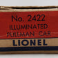 Lionel 2422 O Vintage Lionel Lines Chatham Lighted Pullman Car #2422 VG/Box