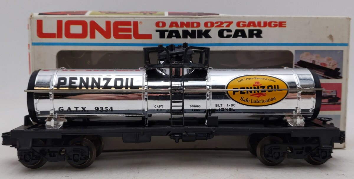 Lionel 6-9354 Pennzoil Chrome Plated Single Dome Tank Car VG/Box