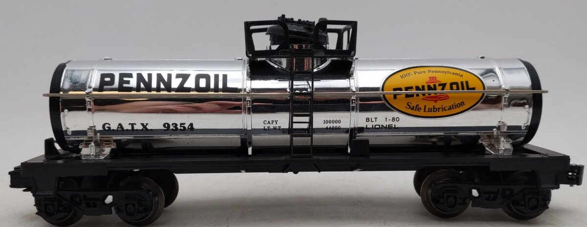 Lionel 6-9354 Pennzoil Chrome Plated Single Dome Tank Car VG/Box