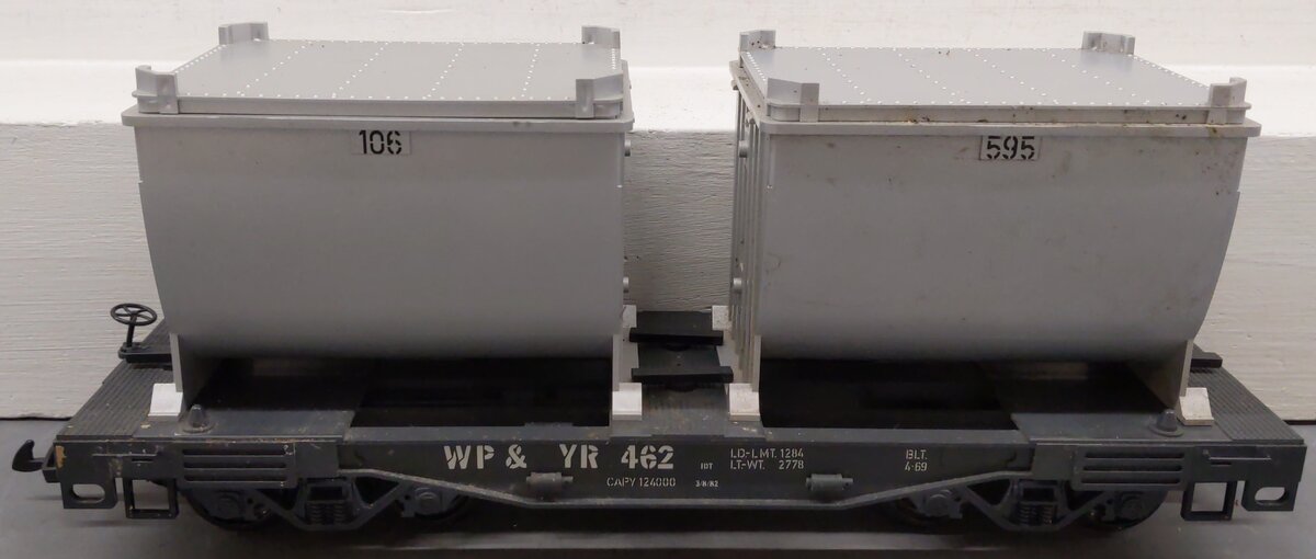 LGB 4086 G Scale White Pass & Yukon Forney Flatcar w/Ore Container Load #462 VG