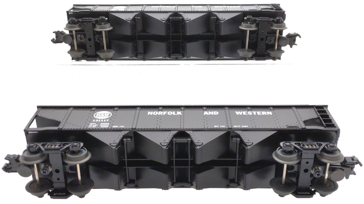 MTH 30-7535 O Gauge Norfolk & Western 4-Bay Hoppers w/Coal Loads 2-Car Set LN
