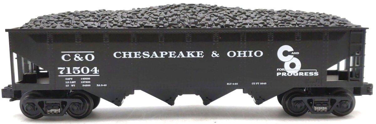 MTH 30-7520 O Gauge Chesapeake & Ohio Quad Hopper w/ Coal Load #71504 LN