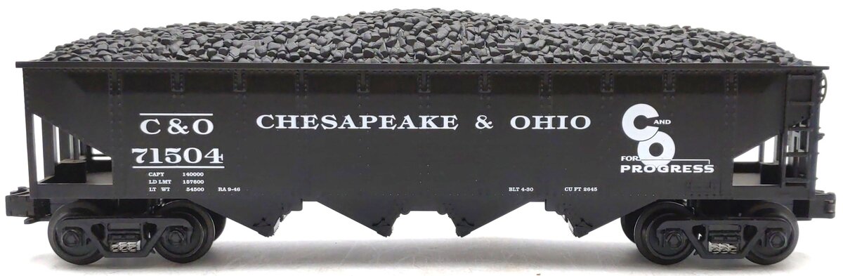 MTH 30-7520 O Gauge Chesapeake & Ohio Quad Hopper w/ Coal Load #71504 LN