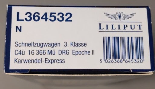 Liliput L364532 N Karwendel-Express German State Railroad 3rd Class Coach #16366 LN/Box