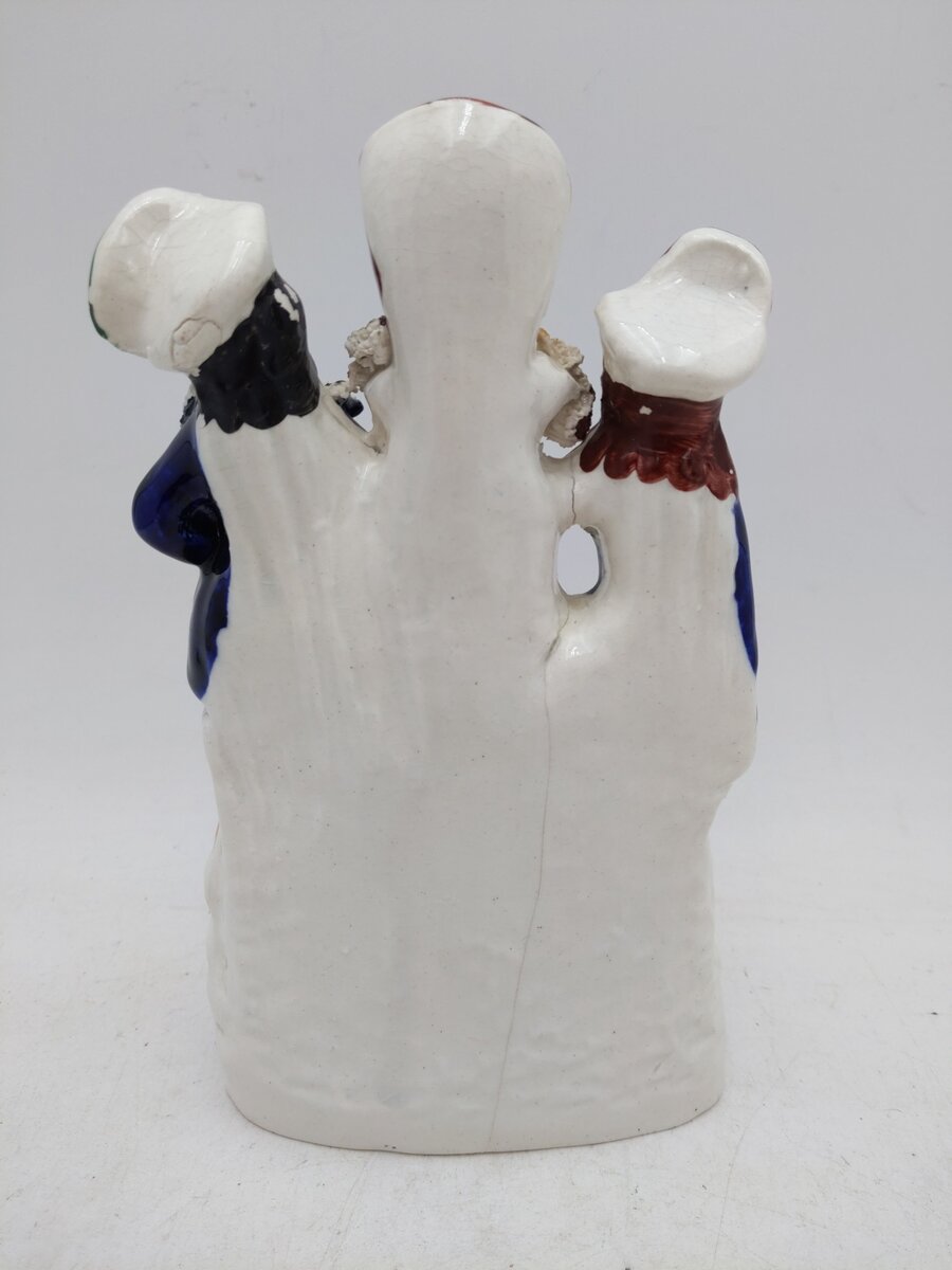 Staffordshire Couple and a Clock Spill Vase VG