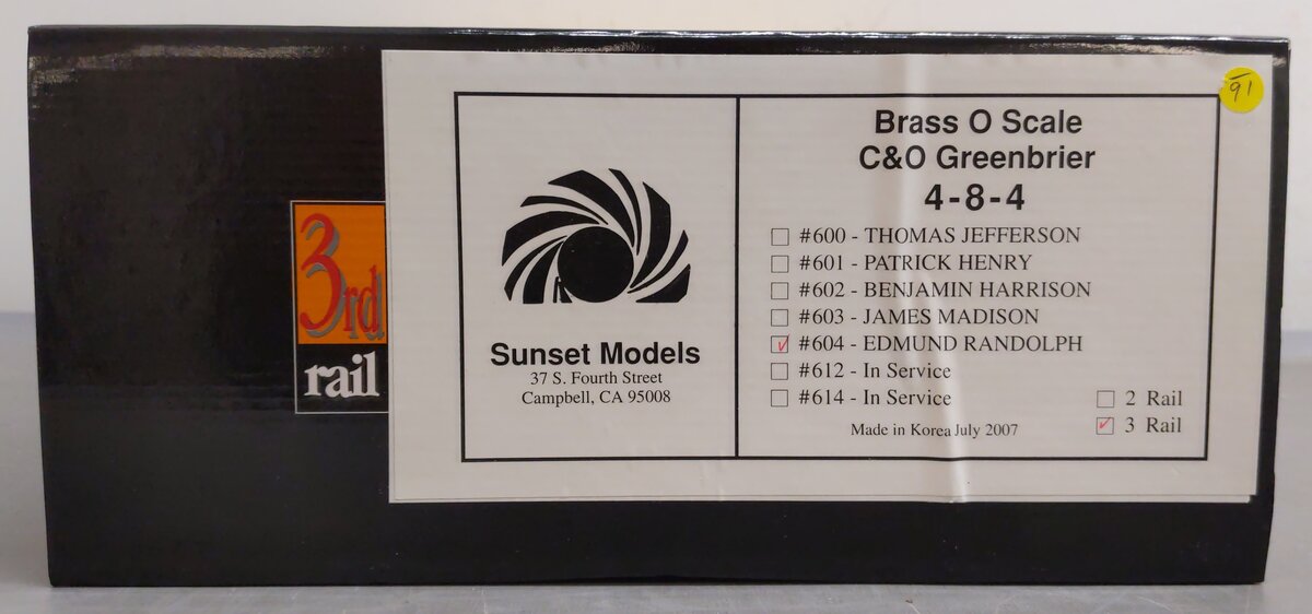 3rd Rail 604 O BRASS C&O Greenbrier 4-8-4 Edmund Randolph Steam Loco & Tender NIB