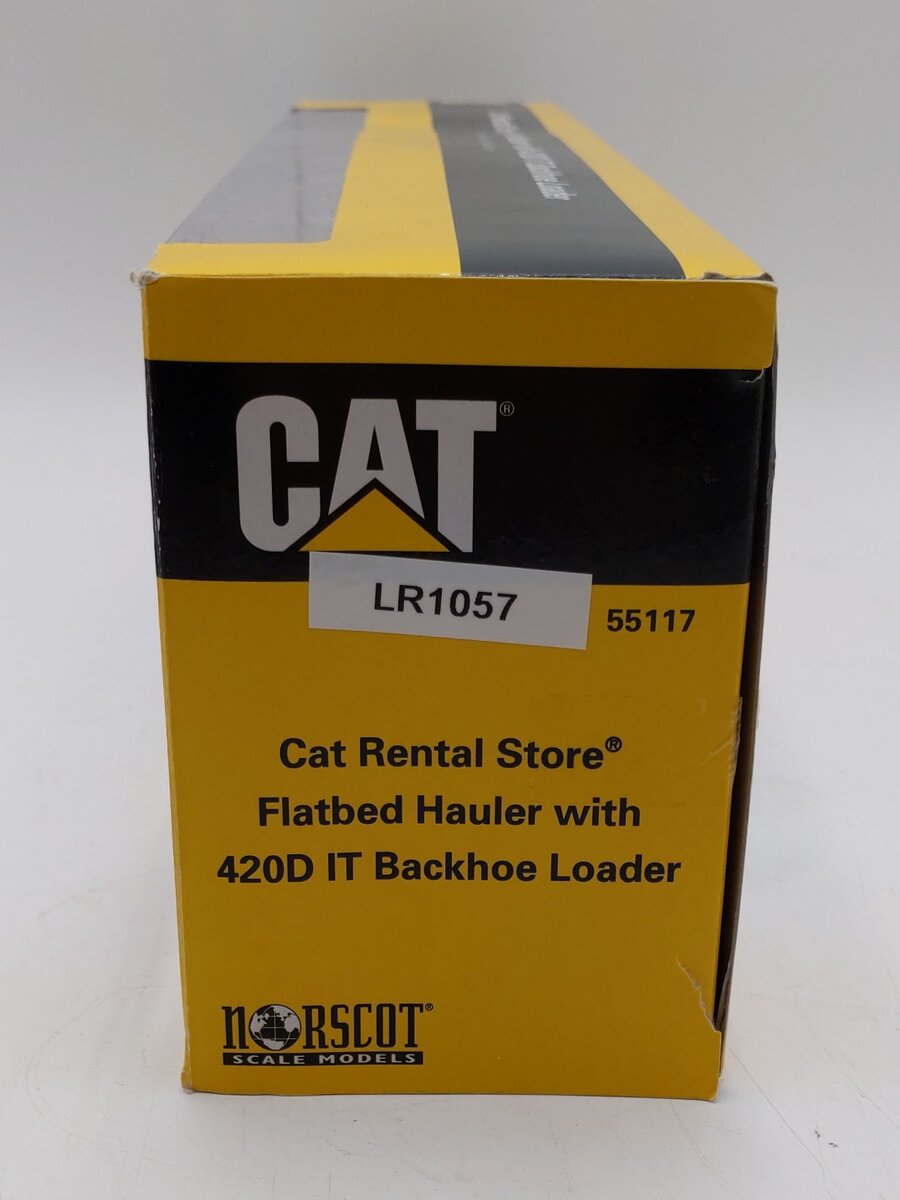 Norscot 55117 1:50 Scale CAT Flatbed Hauler w/ CAT 420D IT Backhoe Loader EX/Box