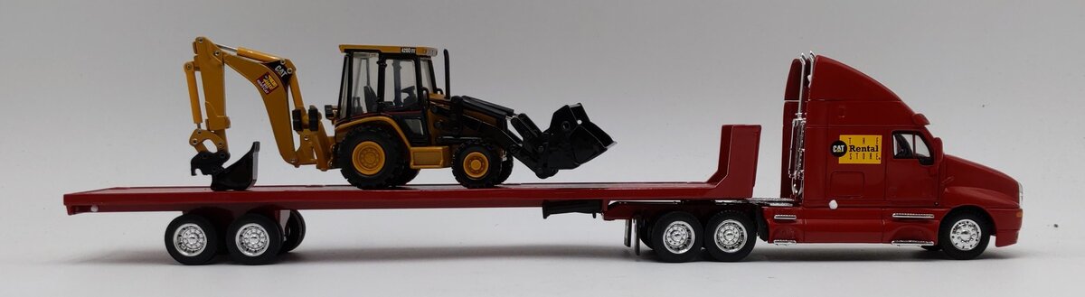 Norscot 55117 1:50 Scale CAT Flatbed Hauler w/ CAT 420D IT Backhoe Loader EX/Box