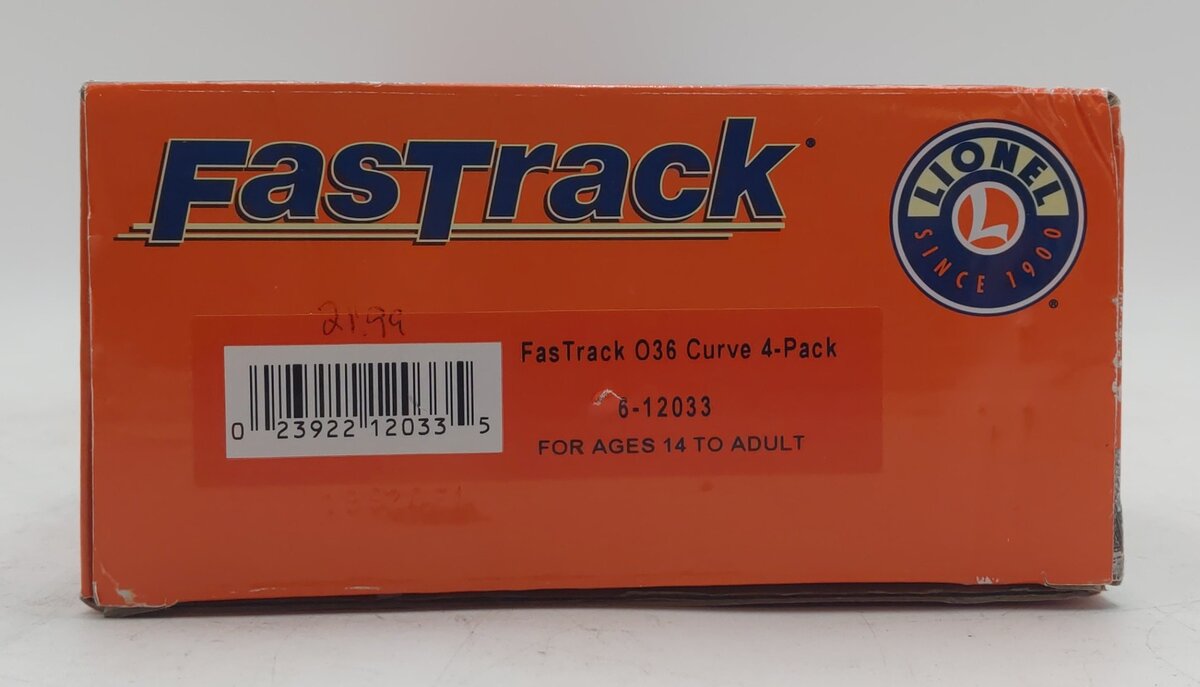 Lionel 6-12033 O36 Scale Curved Track FasTrack (Pack of 4) EX/Box