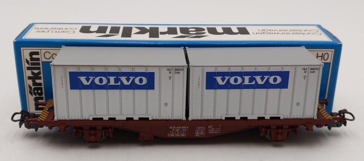 Marklin 4765 HO Scale Flatcar w/ Volvo Containers EX/Box