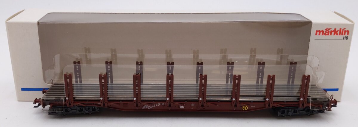 Marklin 4666 HO Deutsche Bahn Stake Car w/Rail Load LN/Box