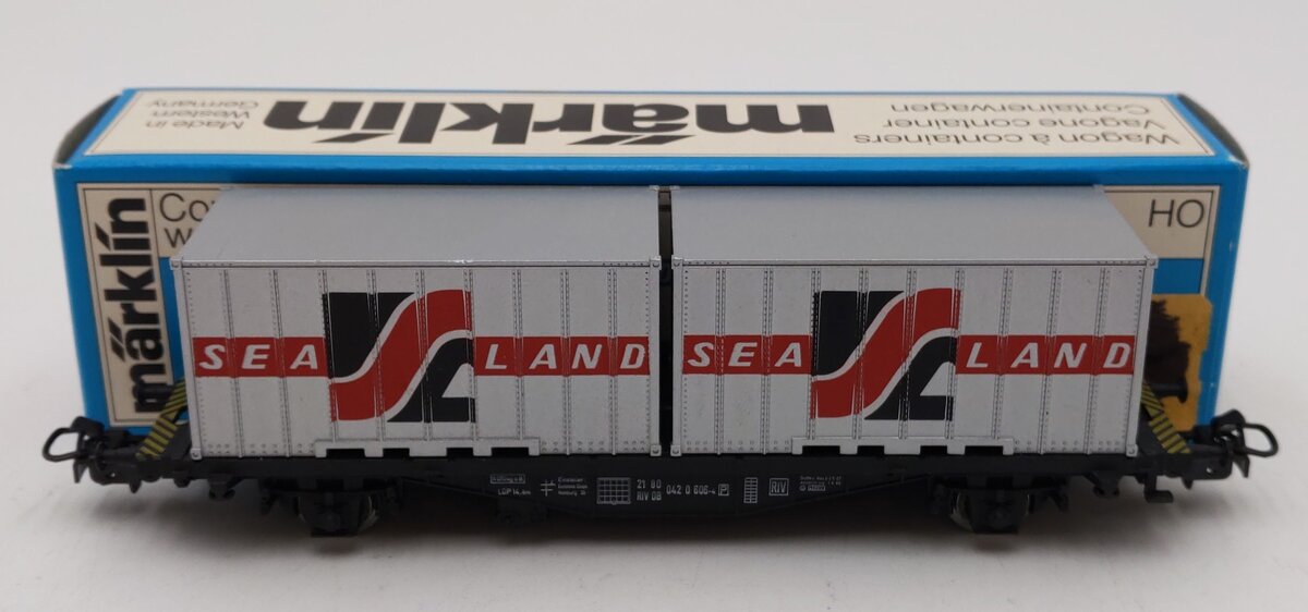 Marklin 4668 HO Scale DB Flatcar w/2 Sea Land Containers EX/Box