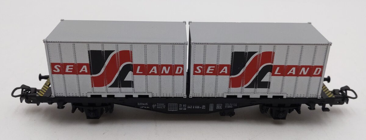 Marklin 4668 HO Scale DB Flatcar w/2 Sea Land Containers EX/Box