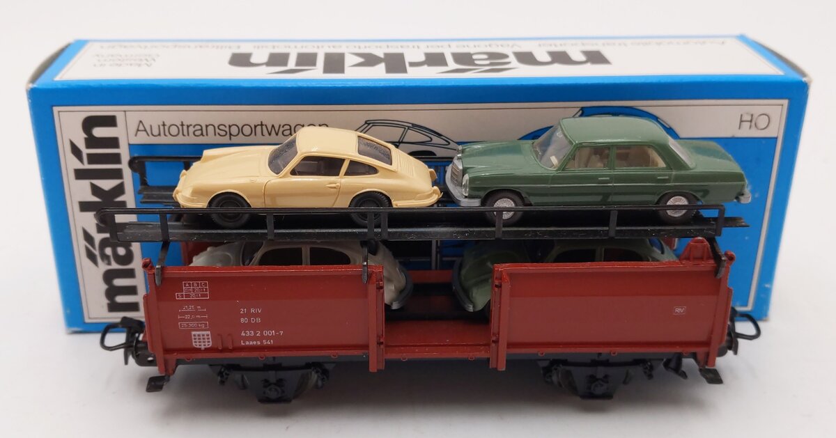 Marklin 4613 HO Scale Auto Transport Car w/ Automobiles EX/Box