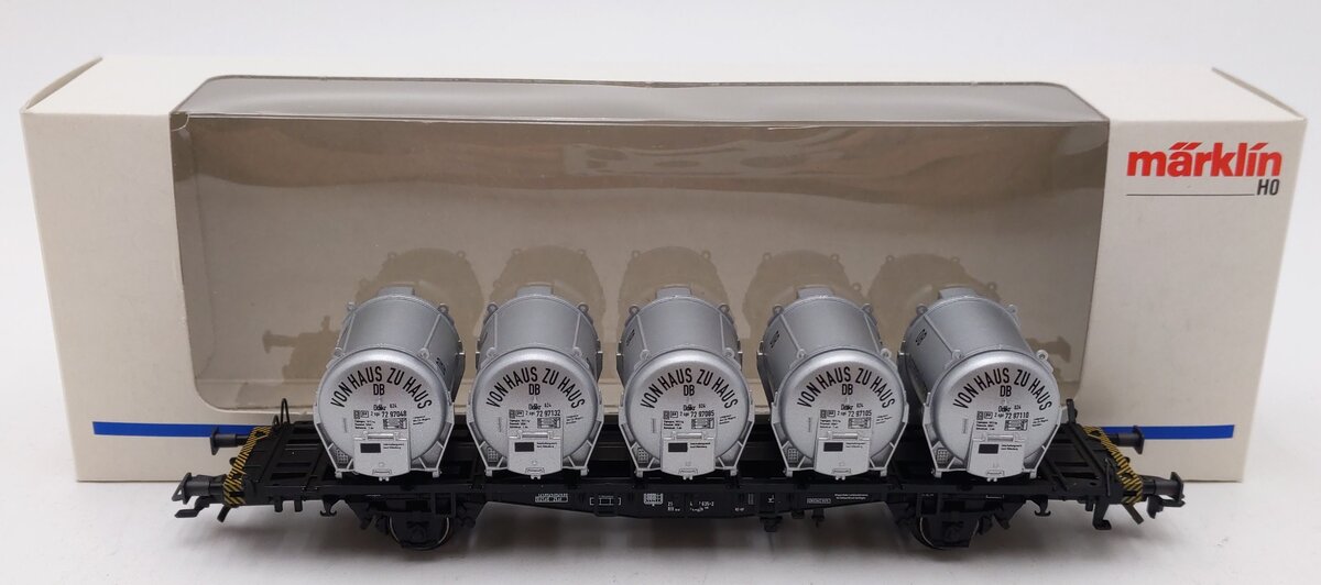 Marklin 4853 HO Scale Deutsche Bahn Flatcar w/5 Haus to Haus Containers LN/Box