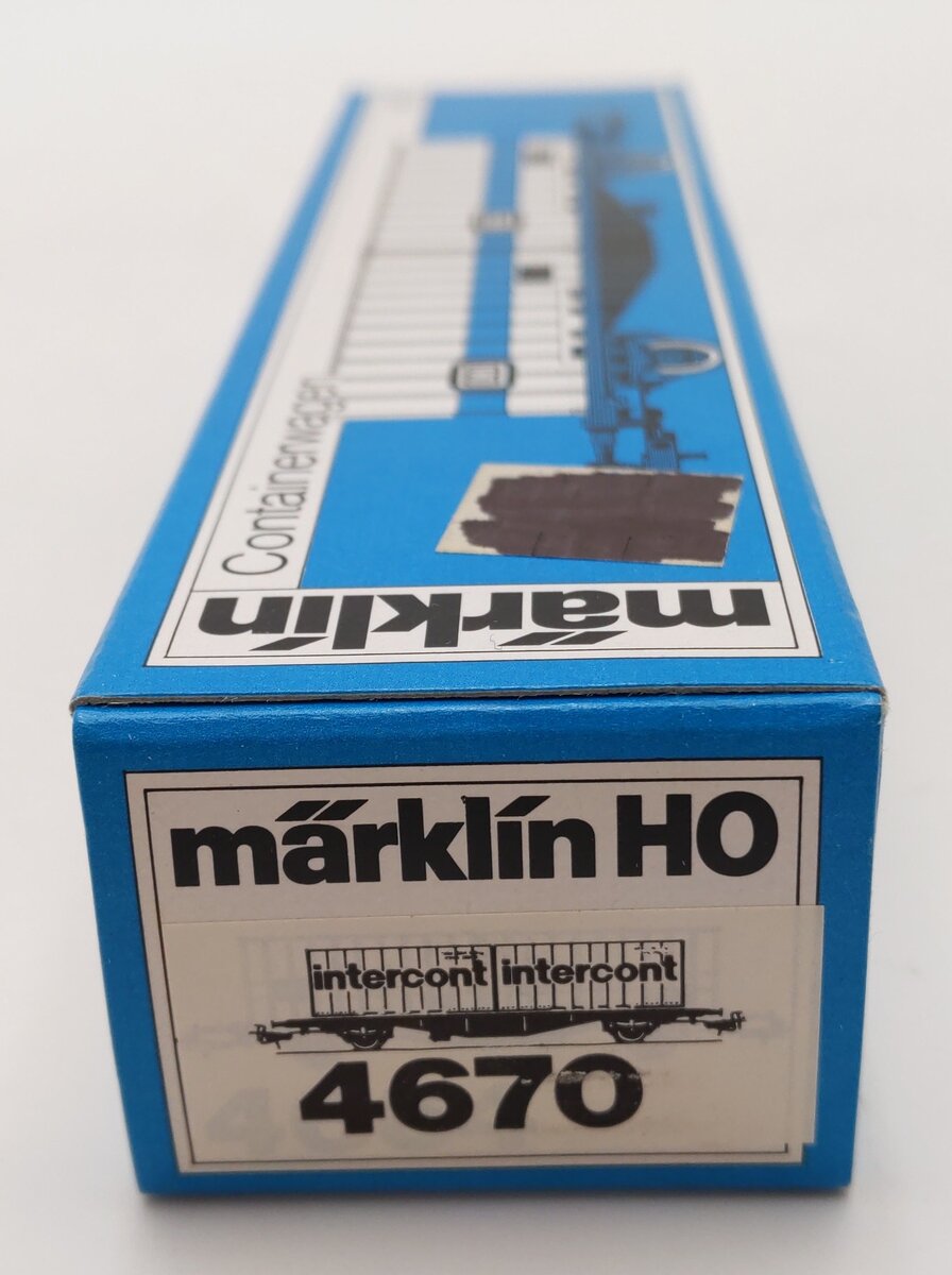 Marklin 4670 HO Scale Intercontintercont Flatcar w/2 Intercont Containers EX/Box