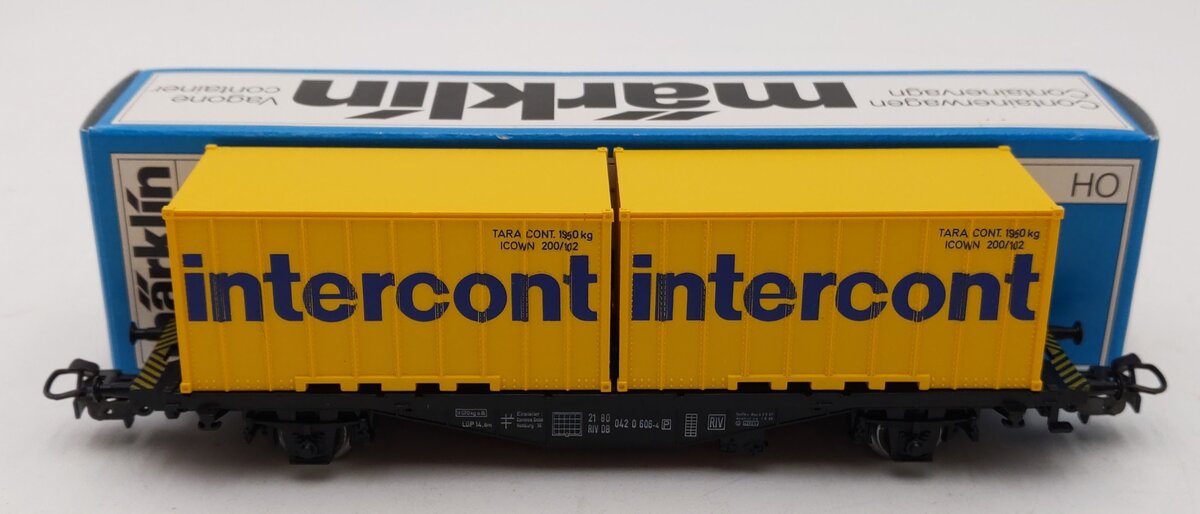Marklin 4670 HO Scale Intercontintercont Flatcar w/2 Intercont Containers EX/Box