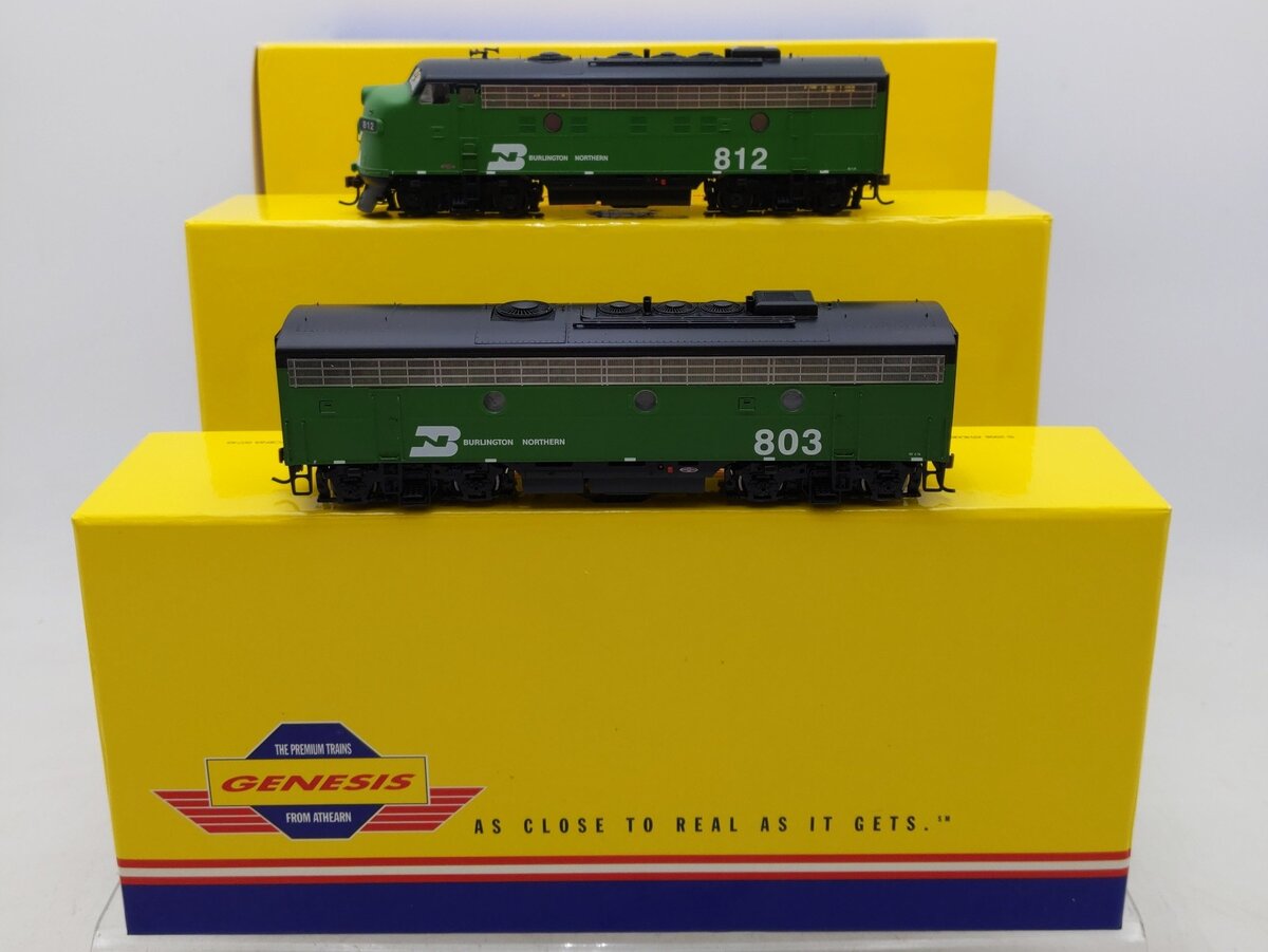 Athearn G22027 HO Burlington Northern F-9AB Phase I Freight Diesel Set #812, 803 EX/Box