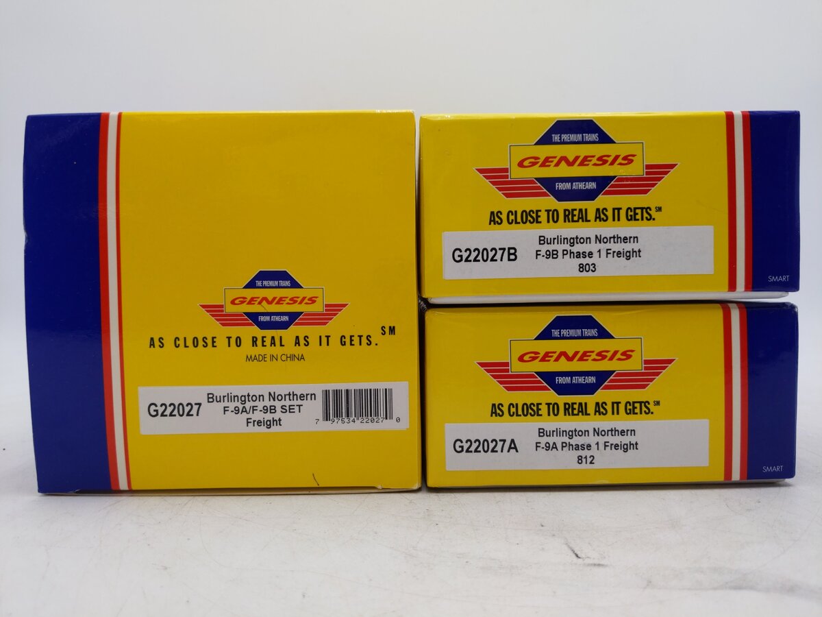 Athearn G22027 HO Burlington Northern F-9AB Phase I Freight Diesel Set #812, 803 EX/Box