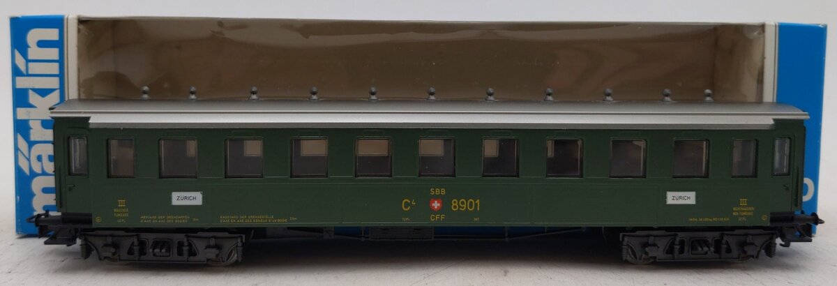 Marklin 4138 HO Scale Zurich Swiss Federal Railways SBB C4 Passenger Car #8901 EX/Box