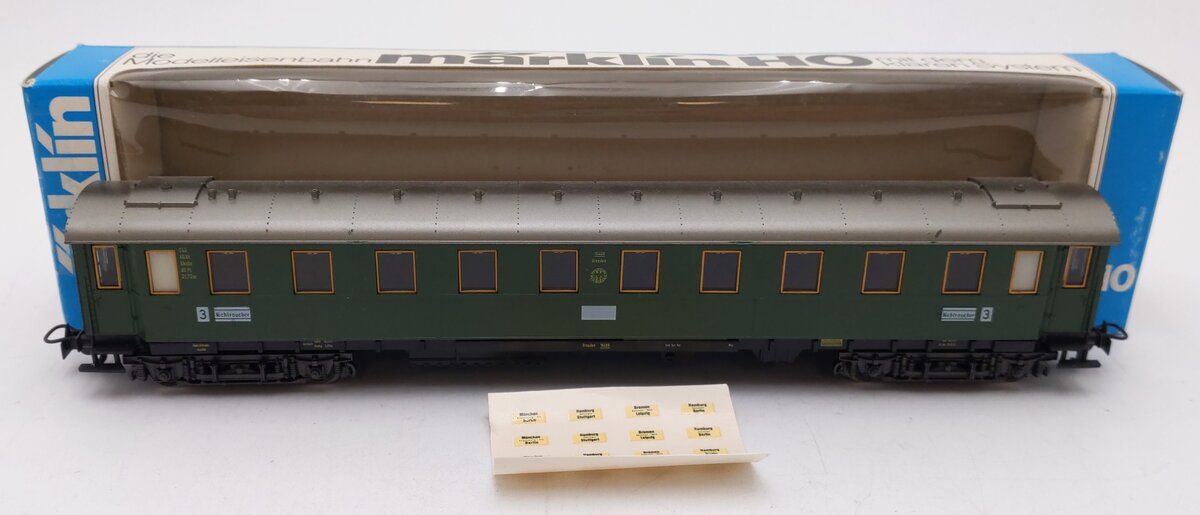Marklin 4141 HO DR 3rd Class Green Passenger Car #16408 EX/Box