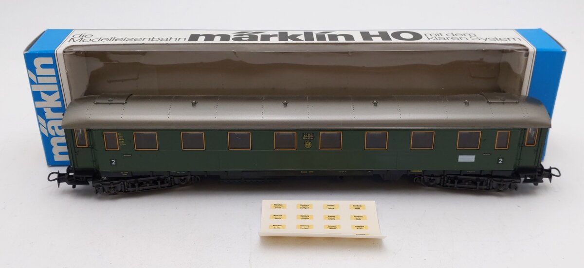 Marklin 4144 HO Scale Breslau Green Passenger Car #25160 EX/Box