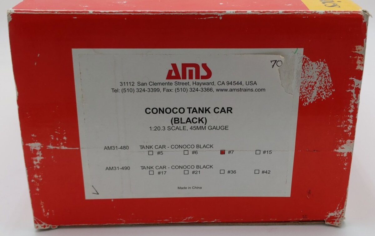 AMS AM31-480 G Scale Tank Car Conoco - Black #7 - Metal Wheels VG/Box