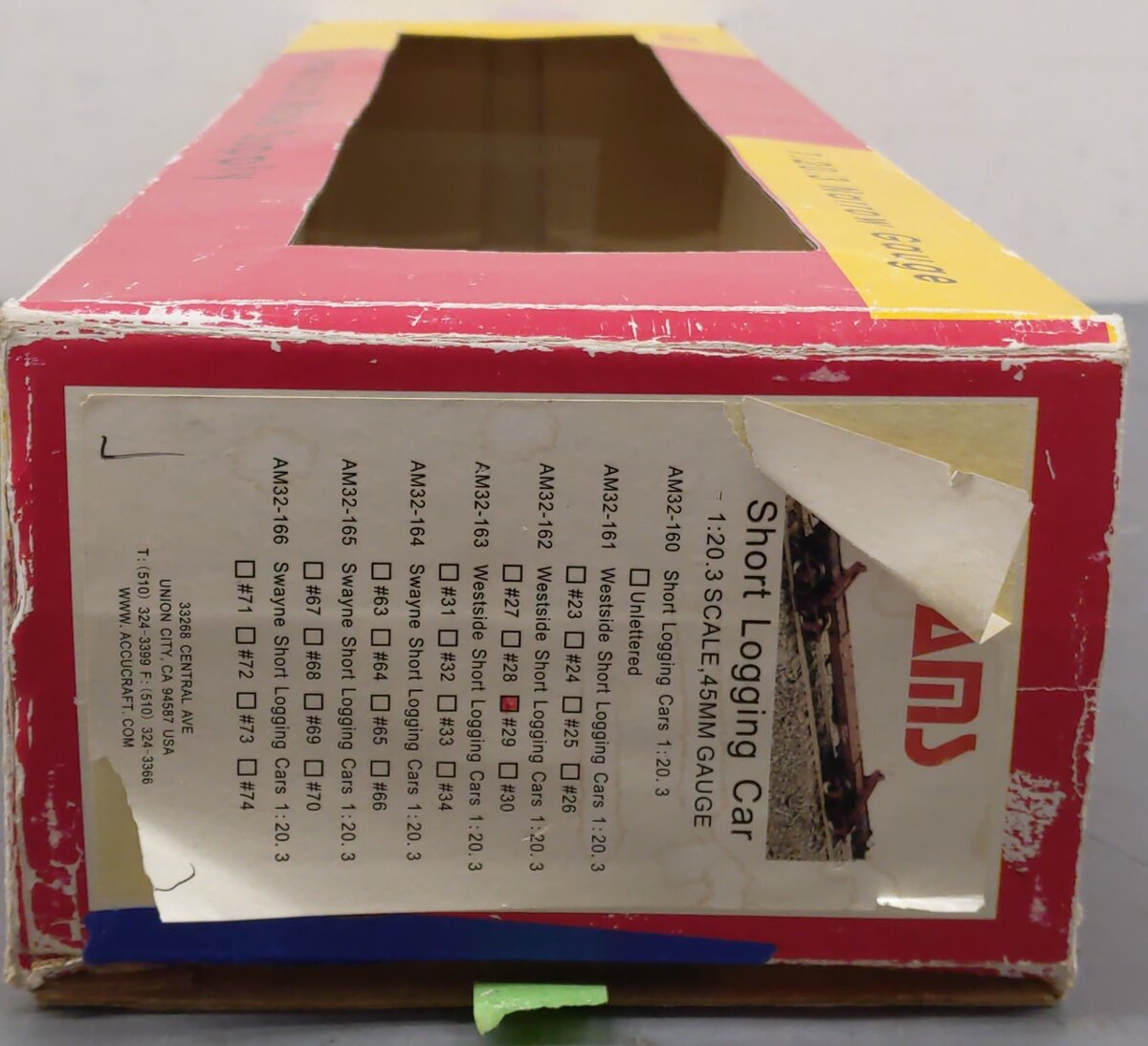 AMS AM32-162 1:20.3 Scale Westside Short Logging Car #29 VG/Box
