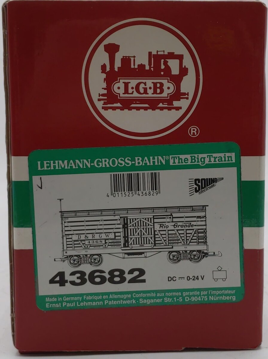 LGB 43682 G Scale D&RGW Cattle Car w/ Electric Sound (Metal Wheels) LN/Box