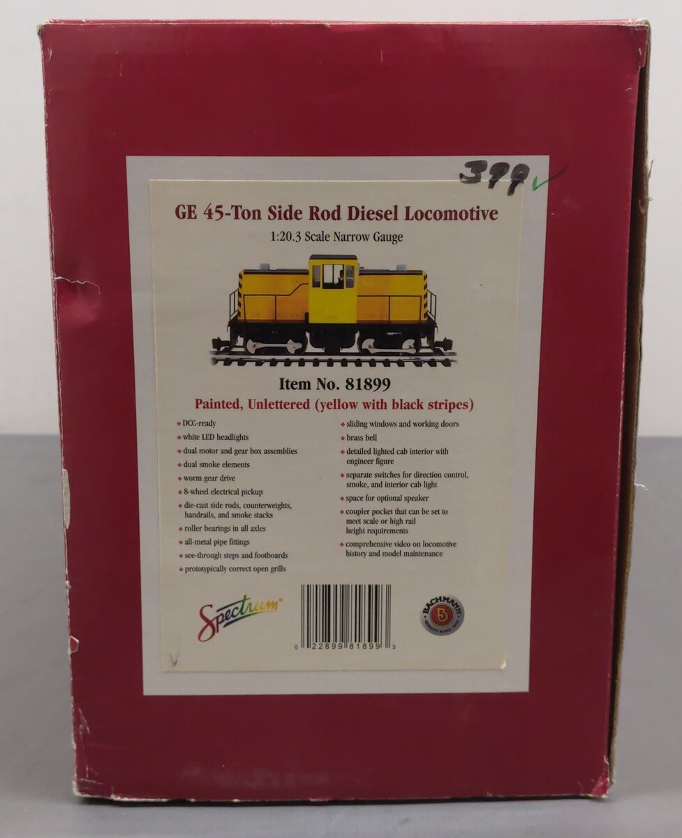Bachmann 81899 G Scale GE 45-Ton Side Rod Diesel Locomotive VG/Box