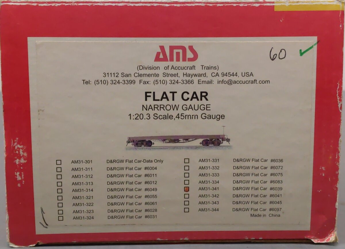 AMS AM31-341 1:20.3 Scale Denver & Rio Grande Western Flatcar LN/Box