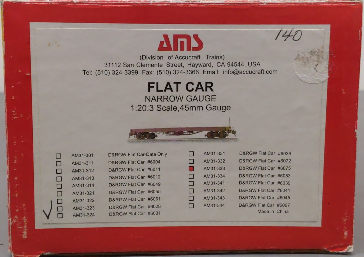 AMS AM31-333 1:20.3 Scale Denver & Rio Grande Western Flatcar LN/Box