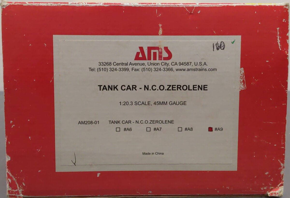 AMS AM208-01 Tank Car - N.C.O. Zerolene #A9 - Metal Wheels EX/Box