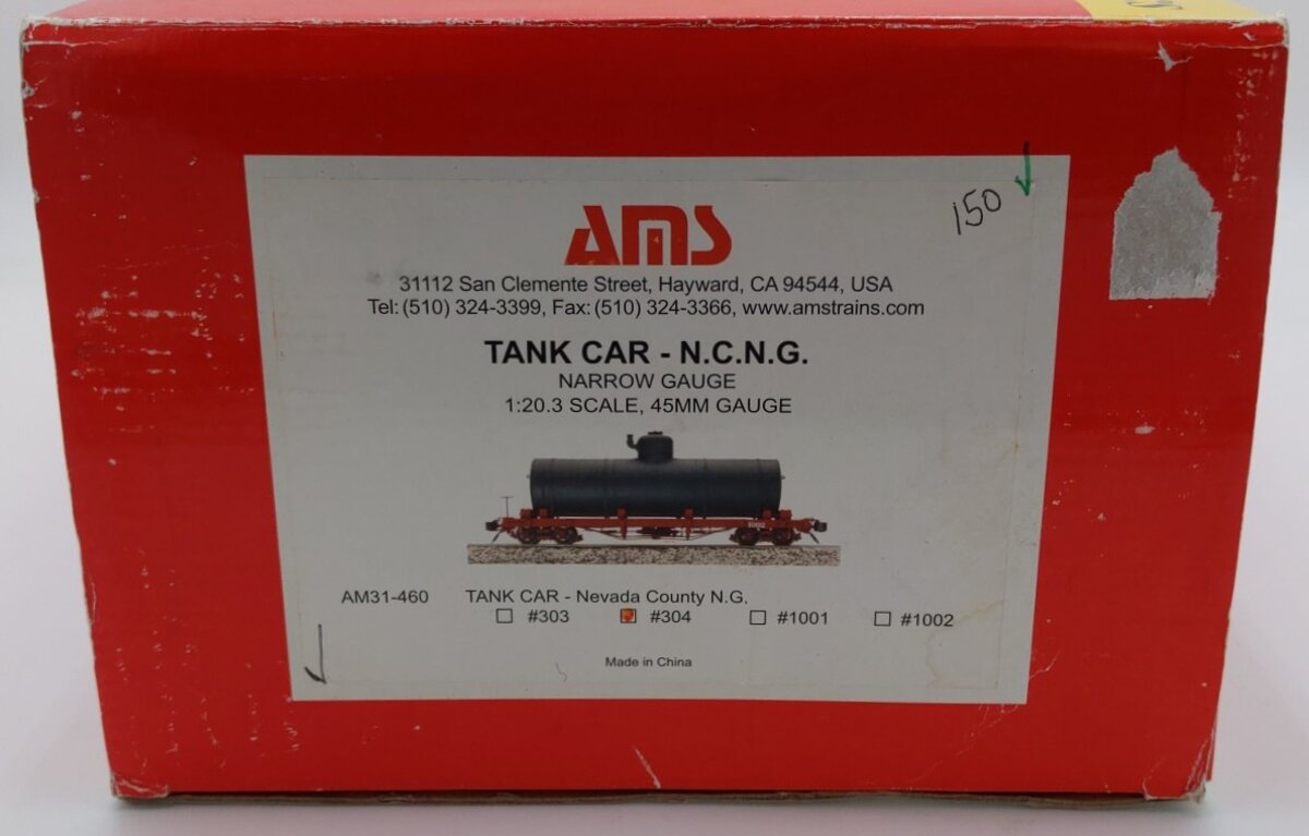 AMS AM31-460 G Scale Tank Car- N.C.N.G Narrow Gauge Undecorated Tank Car #304 VG/Box