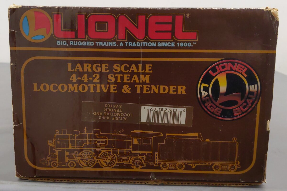 Lionel 8-85103 G Scale AT&SF 4-4-2 Steam Locomotive & Tender EX/Box