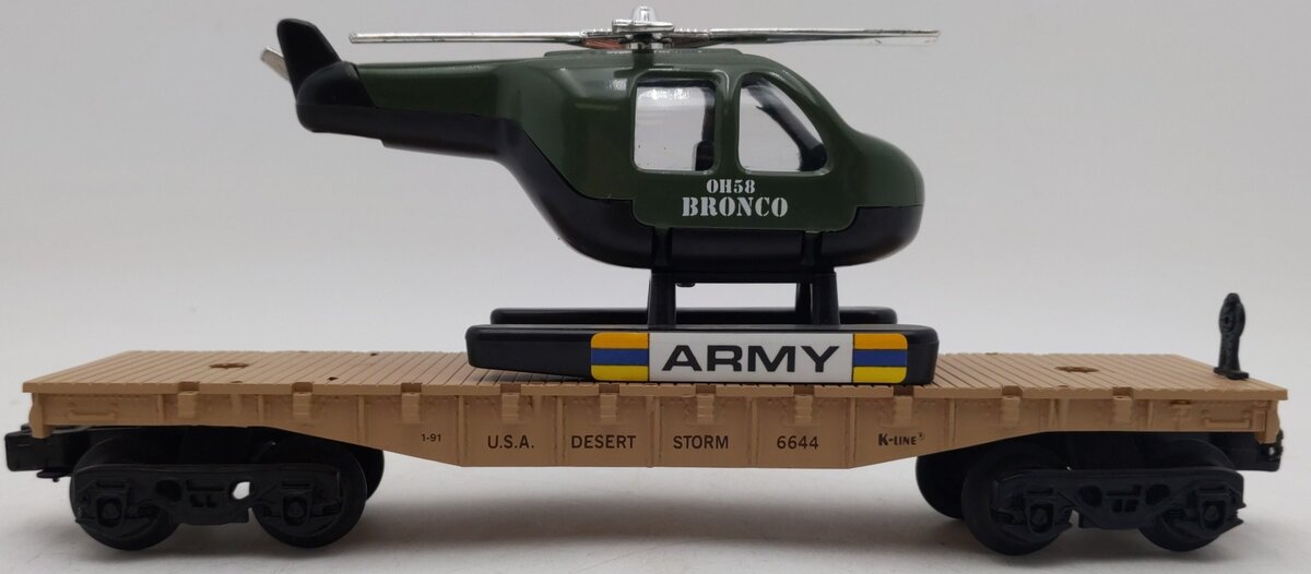 K-Line K6644 Desert Storm Flat Car w/ Army Helicopter VG/Box