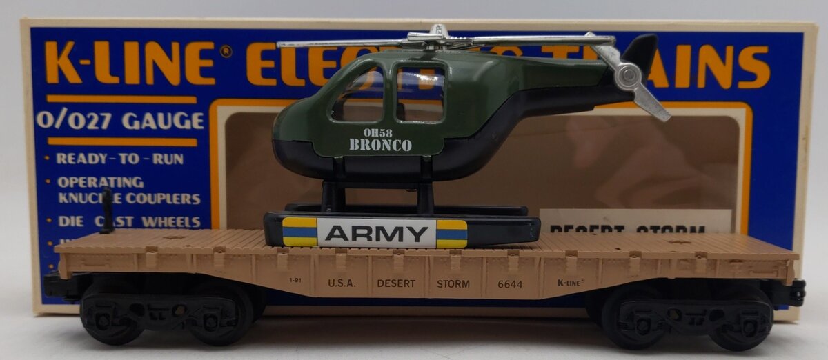 K-Line K6644 Desert Storm Flat Car w/ Army Helicopter VG/Box