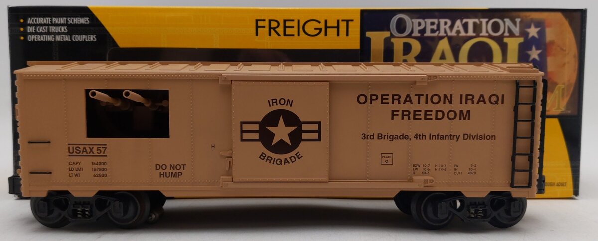 K-Line K641-8018 O Gauge Operation Iraqi Freedom Boxcar w/Machine Guns & Sound EX/Box