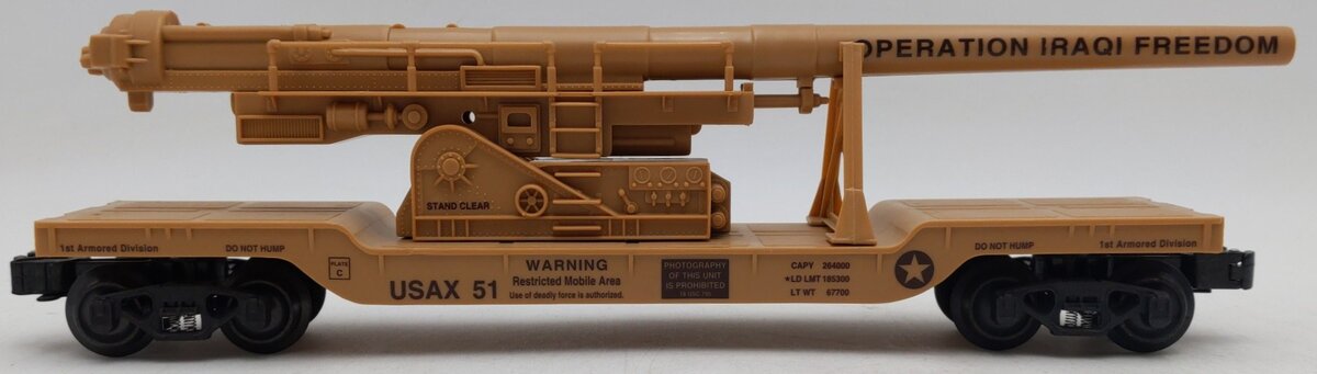 K-Line K662-8020 O Operation Iraqi Freedom US Army Cannon Mounted on Flat Car EX/Box