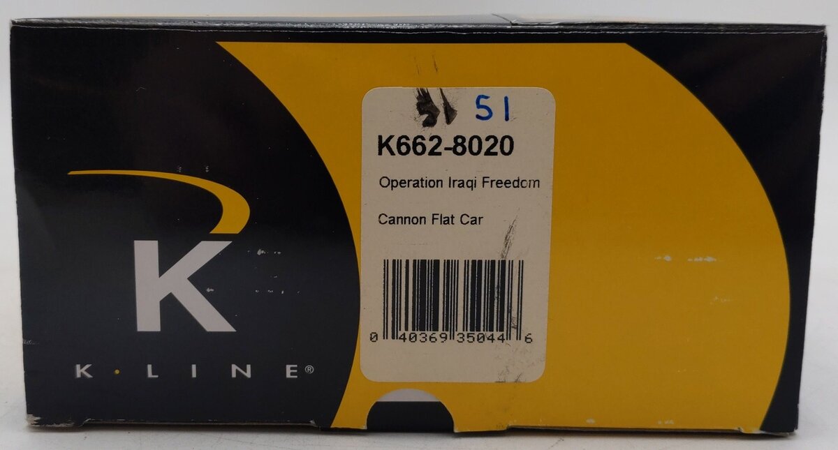 K-Line K662-8020 O Operation Iraqi Freedom US Army Cannon Mounted on Flat Car EX/Box