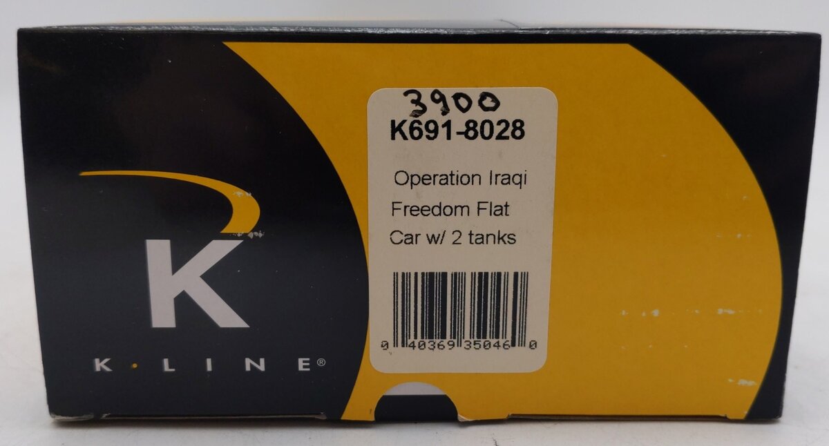 K-Line K691-8028 O Gauge Operation Iraqi Freedom Flatcar with 2 Tanks EX/Box