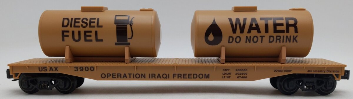 K-Line K691-8028 O Gauge Operation Iraqi Freedom Flatcar with 2 Tanks EX/Box