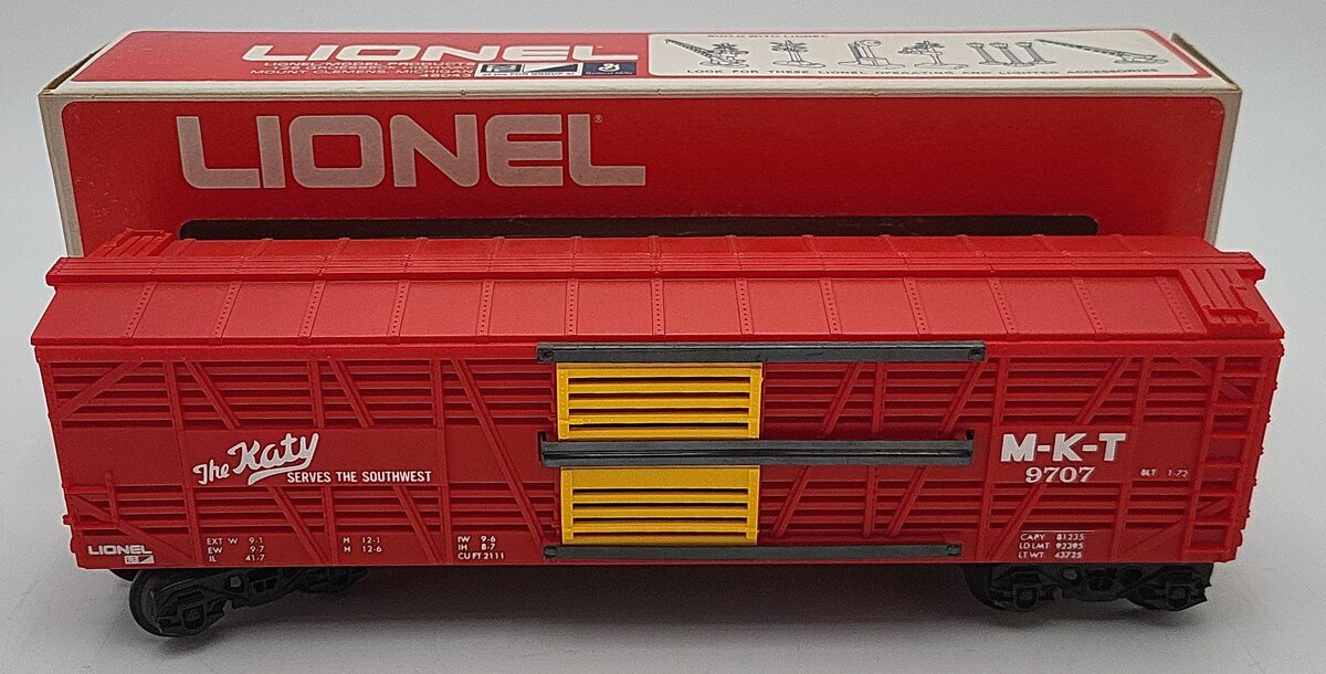 Lionel 6-9707 O Gauge Missouri, Kansas and Texas Cattle Car EX/Box